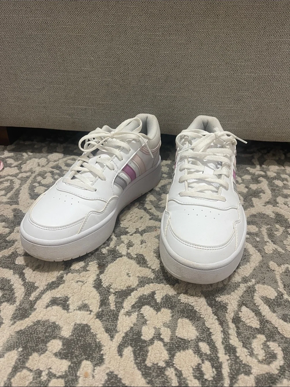 adidas White Sneakers with Pale Pink Trim